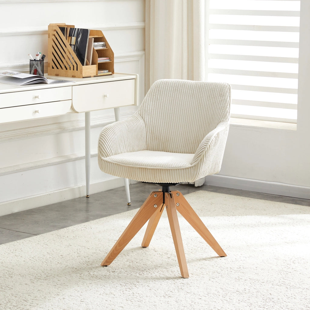 SEDIA Girevole 360° Set da 2 pezzi 84 cm Tessuto Avorio Legno massello