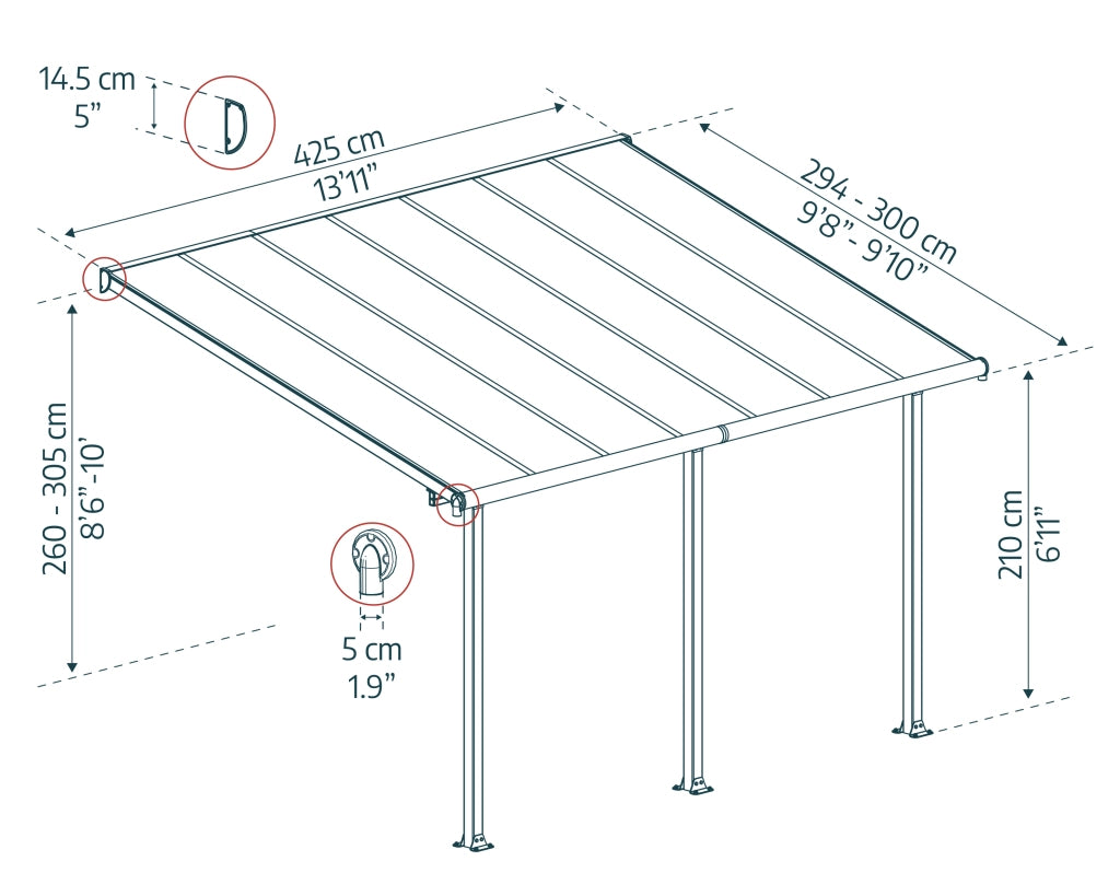 Pergola Addossata in Alluminio Olympia 3X4.3 m Bianco