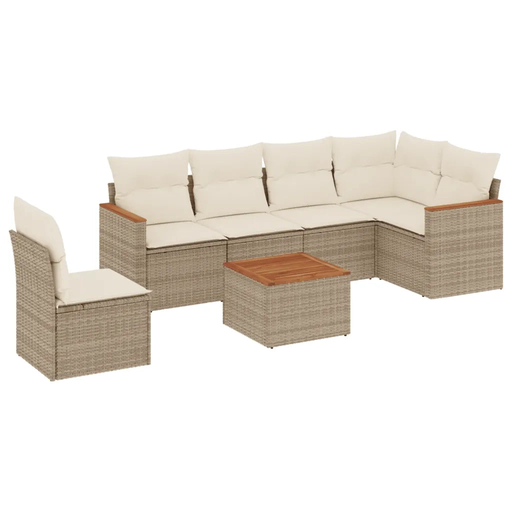 Set Divani da Giardino 7 pz con Cuscini Beige in Polyrattan 3226023