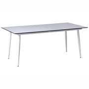 Tavolo da giardino con piano in HPL e struttura in alluminio bianco resistente ai raggi UV all'acqua per esterni, in stile moderno