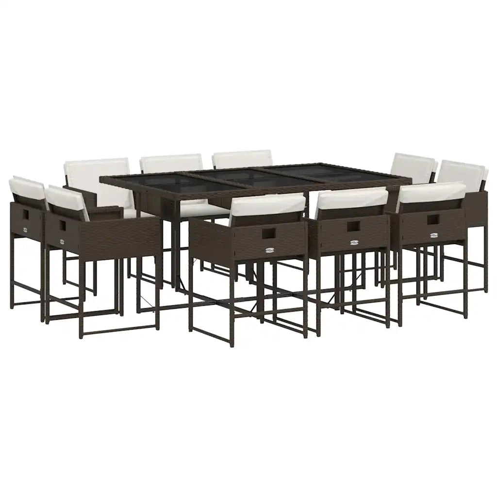 Set da Pranzo da Giardino 11 pz con Cuscini Polyrattan Marrone 3211389