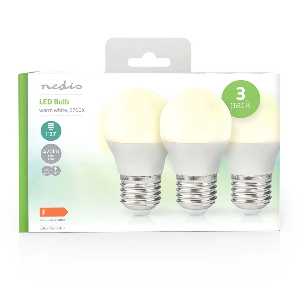 Confezione da 3 lampadine LED 4,9 W E27 G45 470 lm smerigliato stile retrò Bianco Nedis