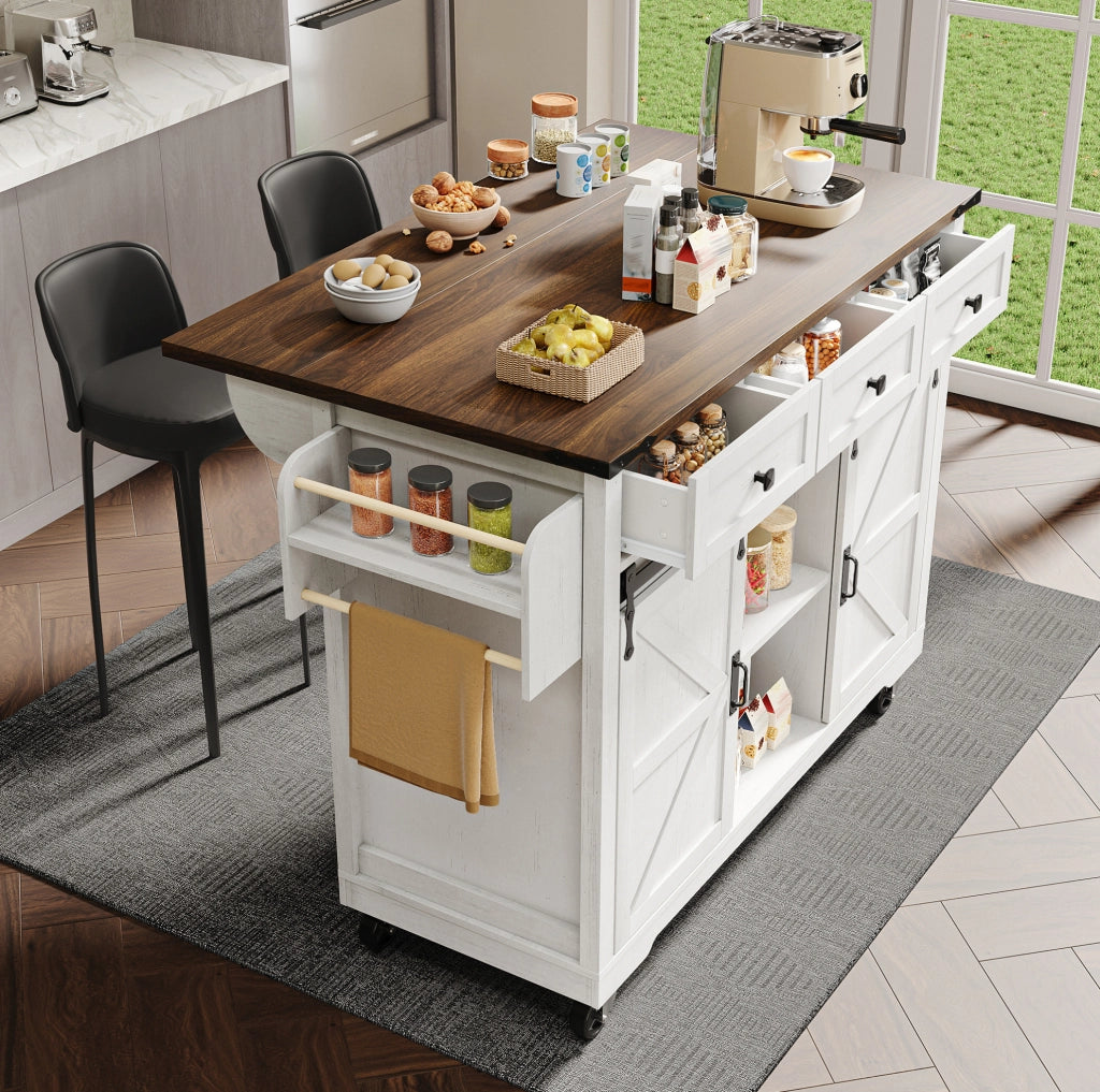 Isola cucina mobile 140 cm con piano pieghevole e cassetti
