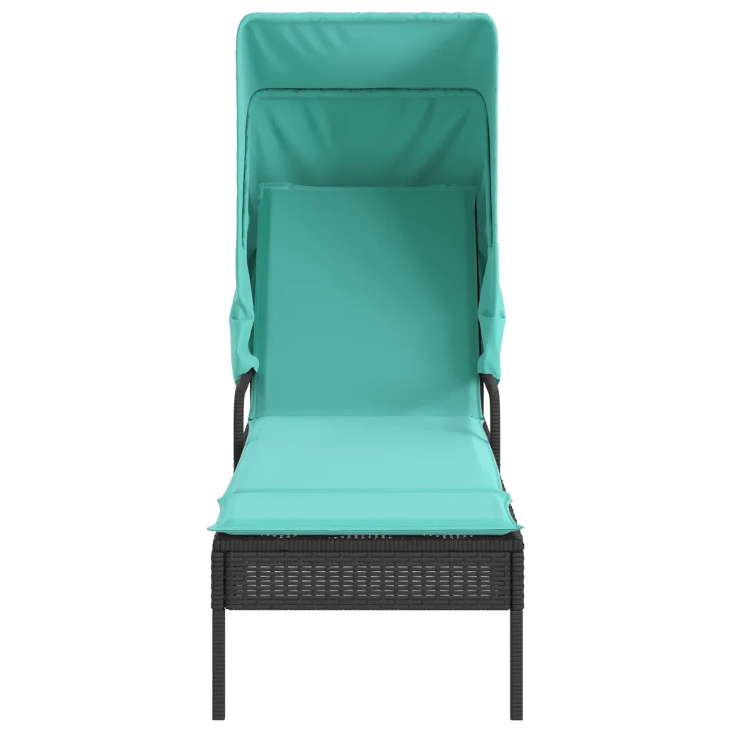 Lettino prendisole con tettuccio e Tavolino in Polyrattan Nero 368205