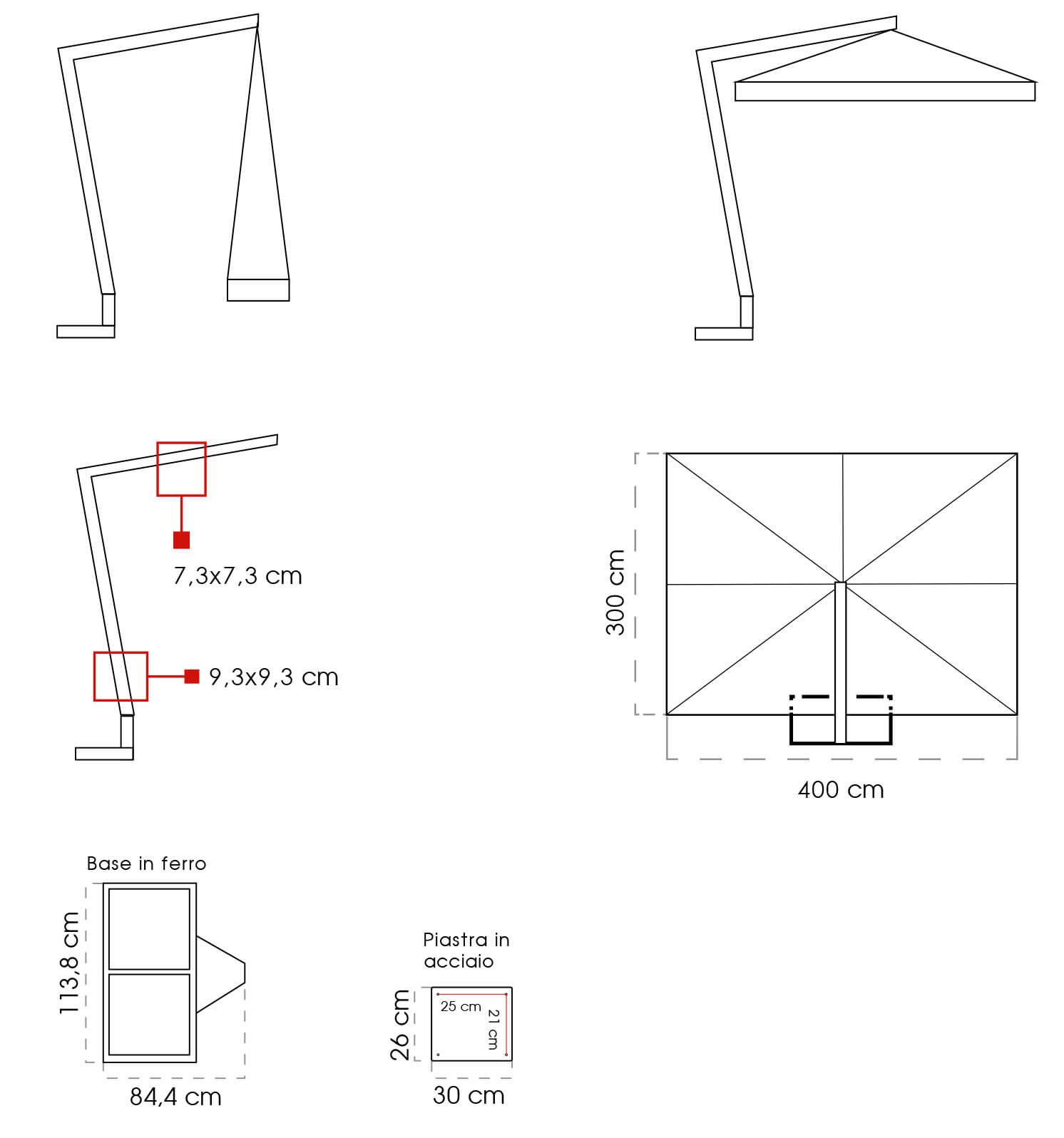 Ombrellone da Giardino Decentrato 3x4m in Legno Telo in Acrilico Danieli Tokio Ecrù