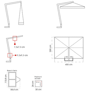 Ombrellone da Giardino Decentrato 3x4m in Legno Telo in Acrilico Danieli Tokio Ecrù