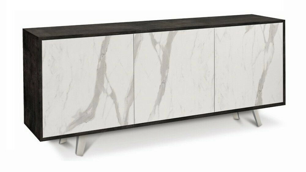 Mobile Madia 3 ante con apertura a spinta H74 L177 P41 struttura Nero ossido frontali color marmo 7073k Sarmog