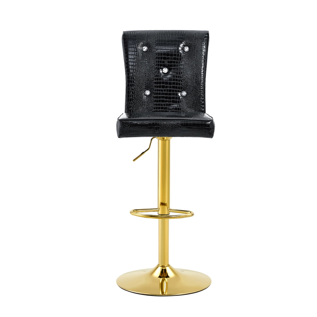 Set di 2 Sgabelli da Bar con Dettagli a Bottone Cristallo; per Cucina e Sala da Pranzo; PVC; Nero