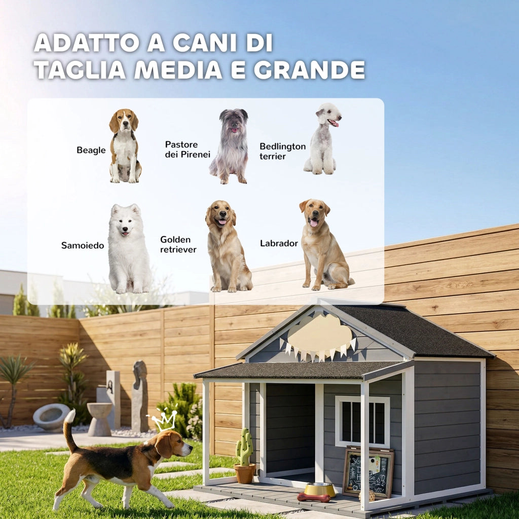 Cuccia per Cani da Esterno con Terrazza ¨C zephmum ¨C Grigio 124x112x105cm