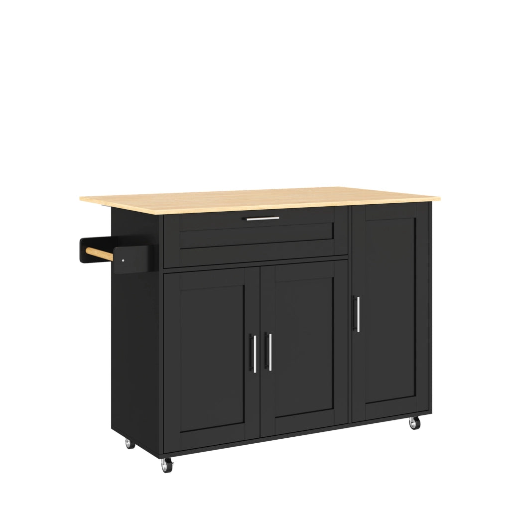 Carrello da cucina 132.5x44(70)x90 cm con piano di lavoro pieghevole; MDF; nero e naturale