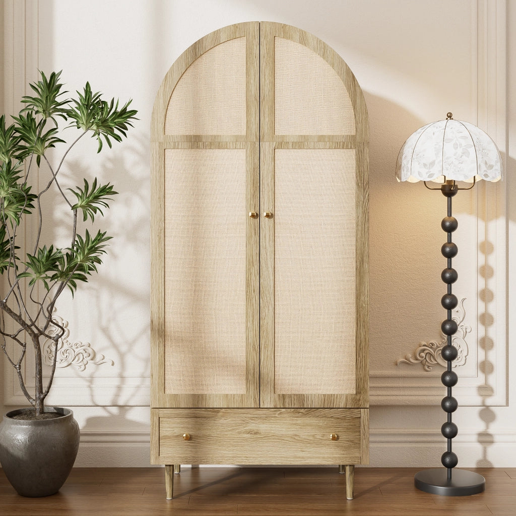 Armadio con 2 ante in tessuto; 2 cassetti; asta appendiabiti e struttura in MDF; per camera; 79 × 50 × 175 cm