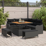 Set Divano da Giardino 8 Pezzi con Cuscini in Polyrattan Nero Acacia