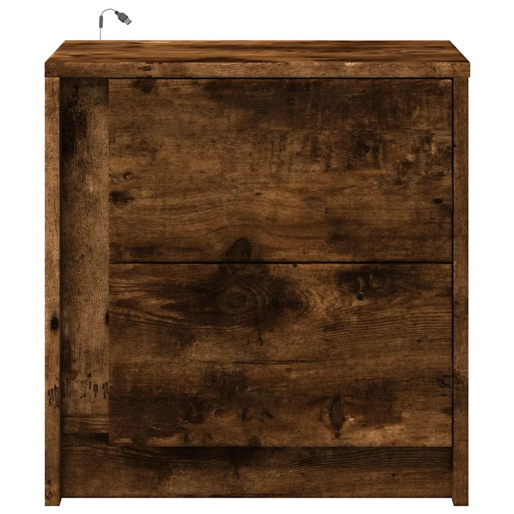 Comodini con Luci LED 2pz Rovere Fumo in Legno Multistrato