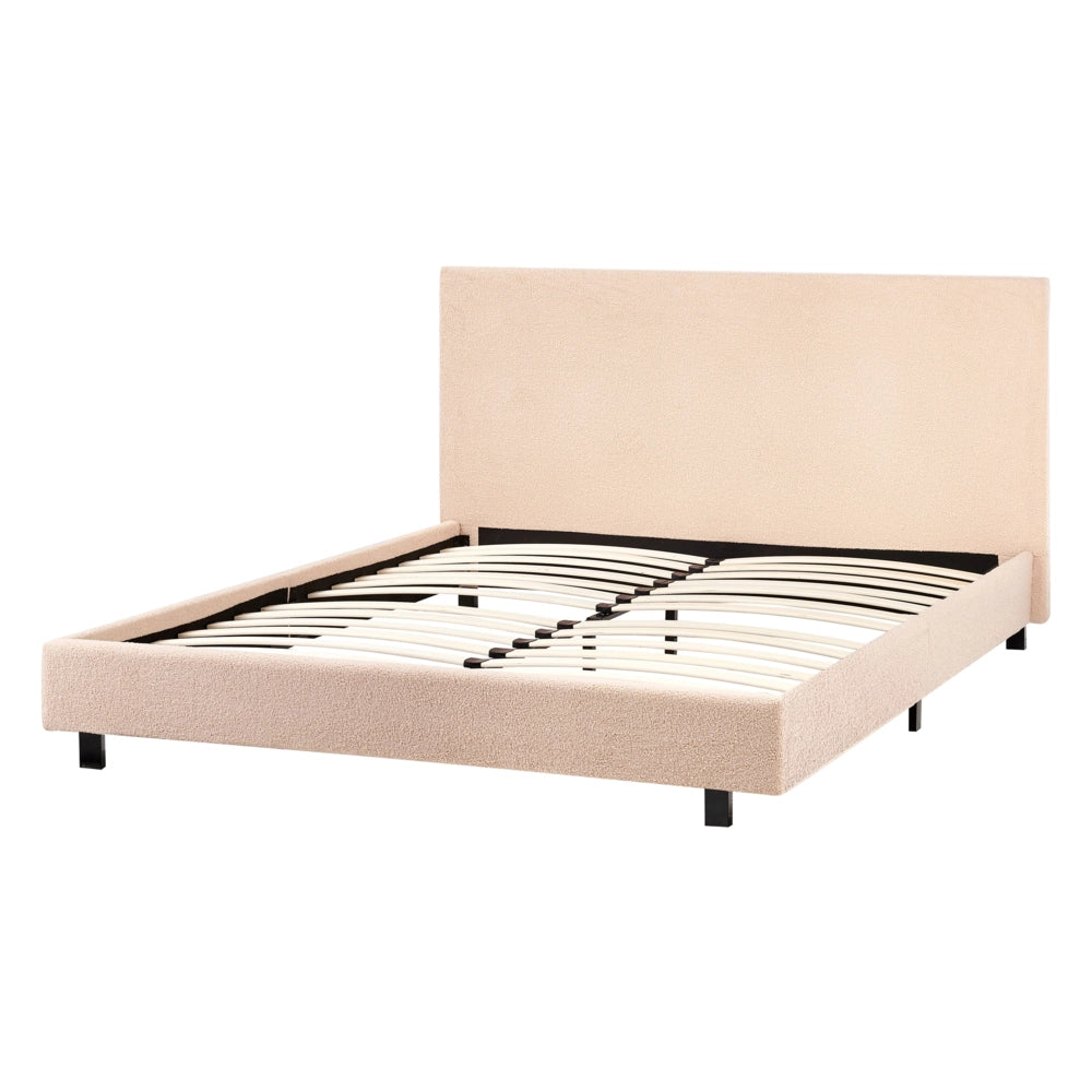 Letto matrimoniale imbottito bouclé 140 x 200 cm con rete e testata beige