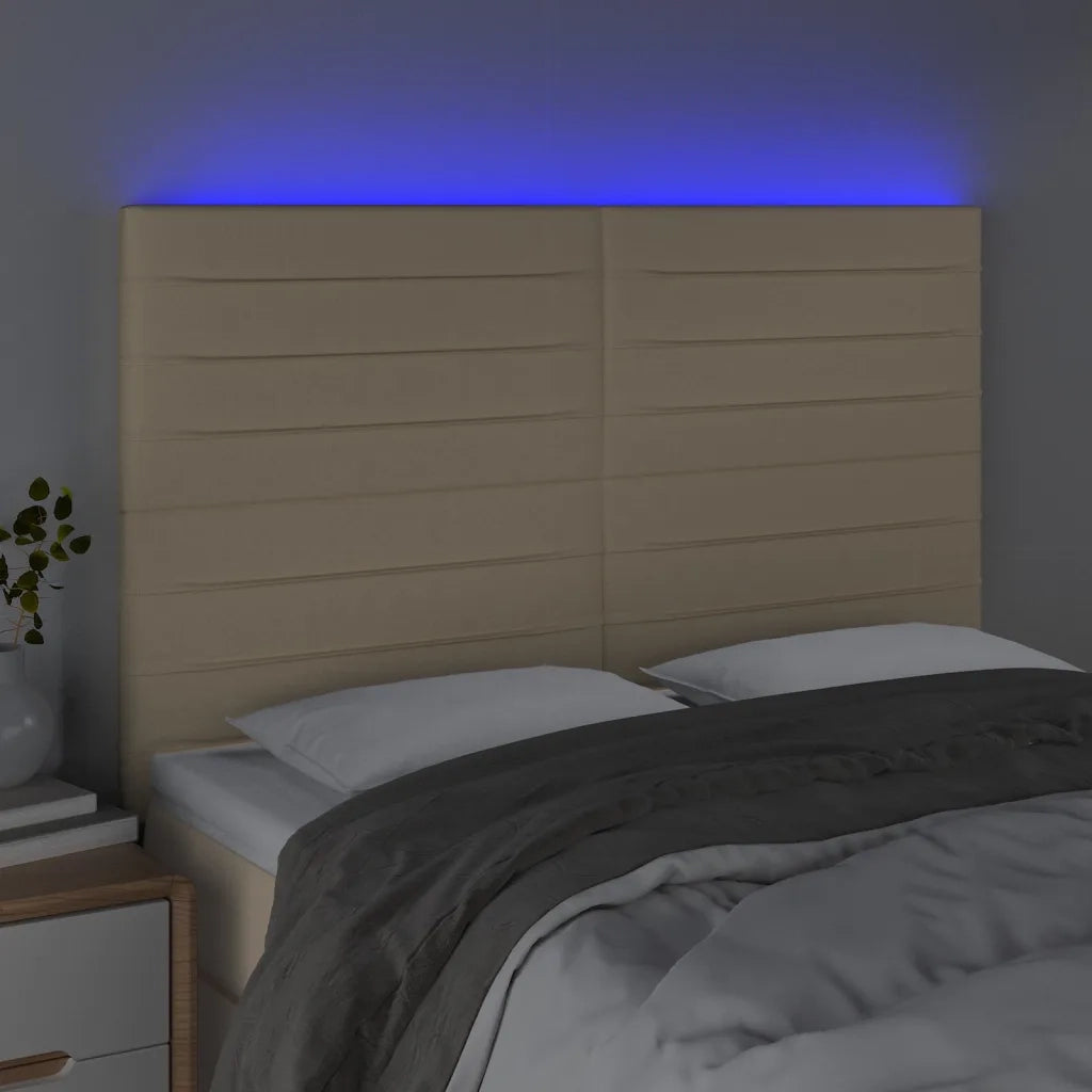 Testiera | Testata a LED Crema 144x5x118/128 cm in Tessuto