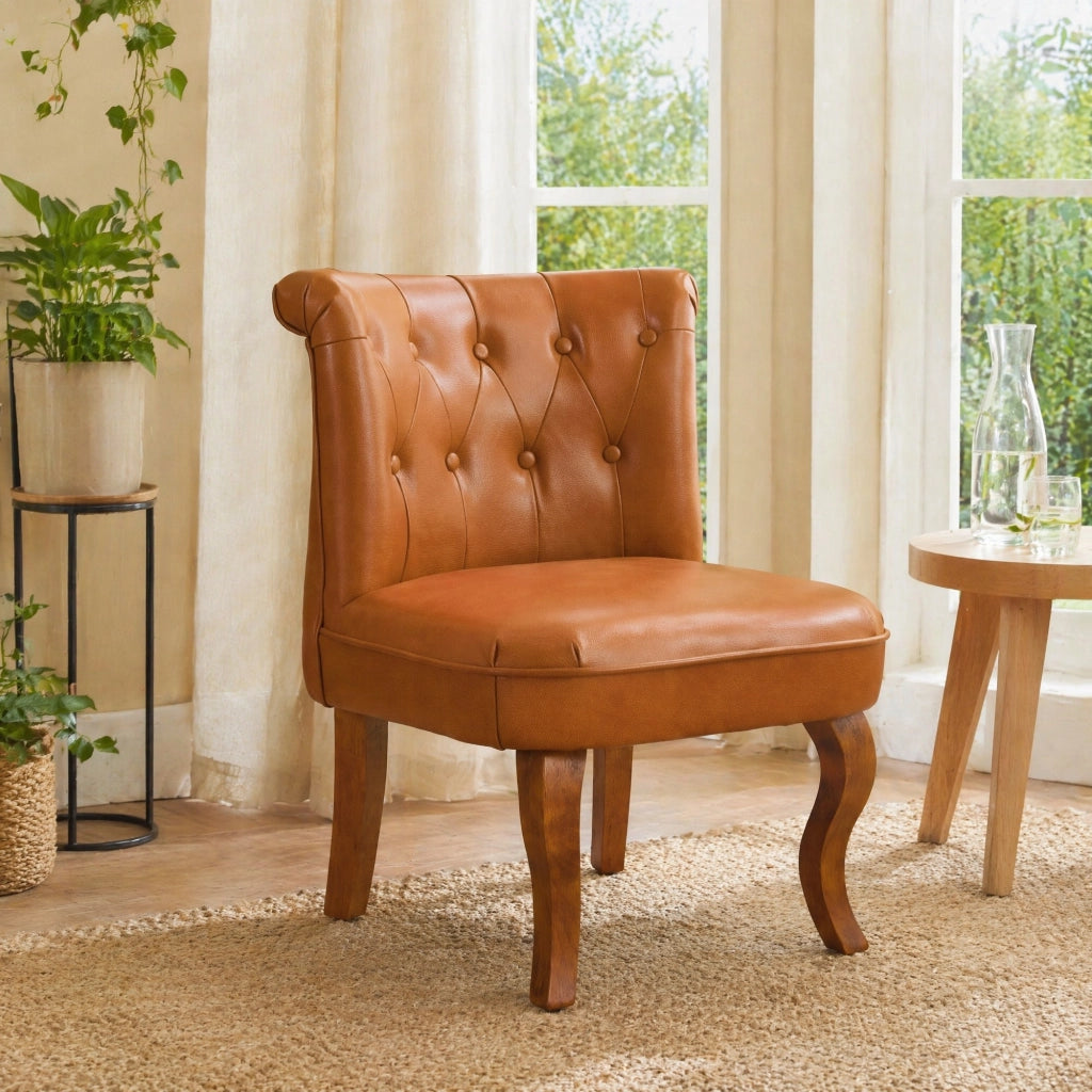 SEDIA Singola in pelle marrone chiaro 64.0x59.0x50.0 cm con gambe in legno