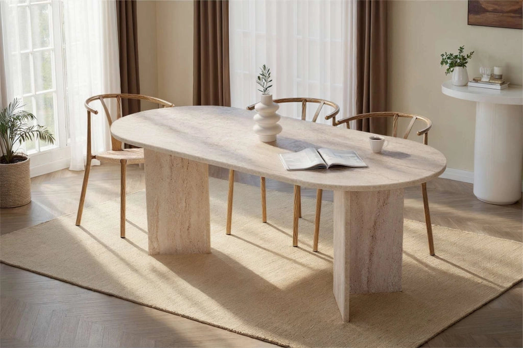 Tavolo da pranzo in legno "Sabella" 200 x 90 x 75 cm - Travertino
