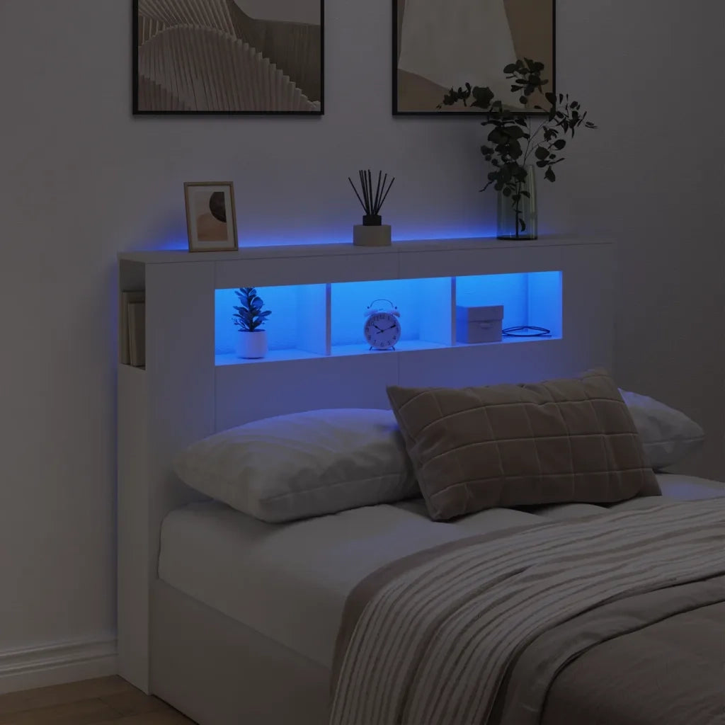 Testiera LED-Testata con Luci LED Bianca 140x18,5x103,5 cm Legno Multistrato