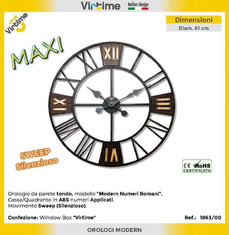 Orologio da Parete in Abs Maxi Tondo Numeri Romani 61 cm