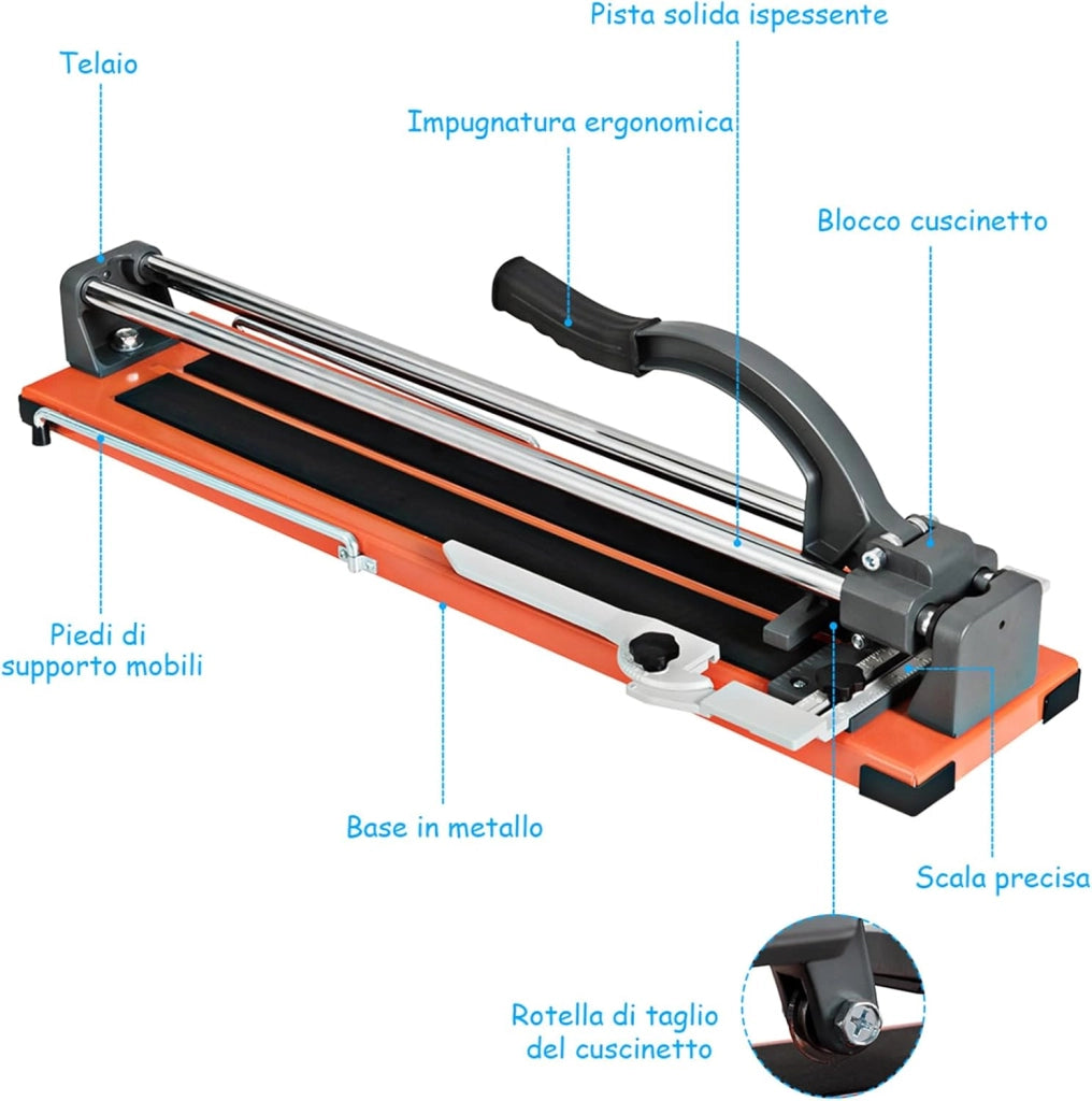 Tagliapiastrelle Manuale Professionale di 61 cm, diagonale di 40,5cm, con scala graduata Precisa rimovibile, rotella di taglio in carburo di tungsteno, per piastre di pavimento e soffitto