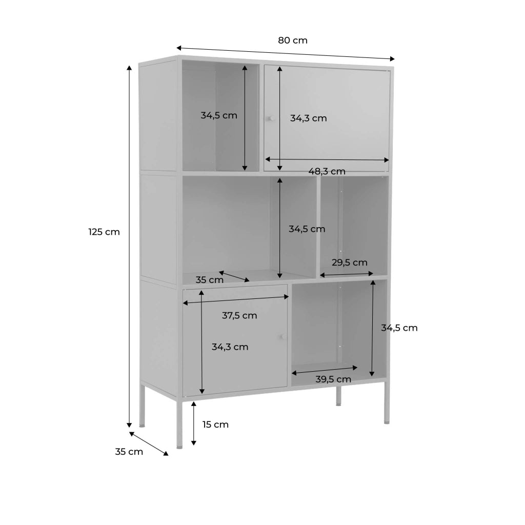 Credenza industriale in metallo con 6 scomparti, nero