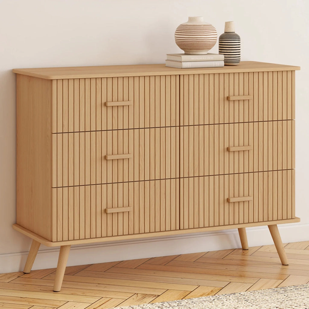 IDMarket - JULIETTE Cassettone a 6 cassetti da 110 cm con doghe in legno color rovere