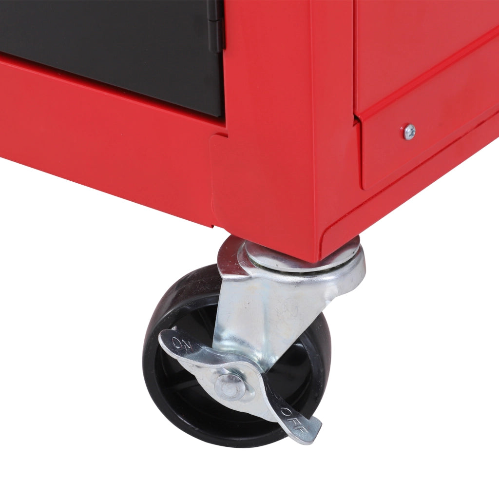Carrello per attrezzi con cassettiera e cassone mobile ¨C Zephmum ¨C Acciaio rosso e nero