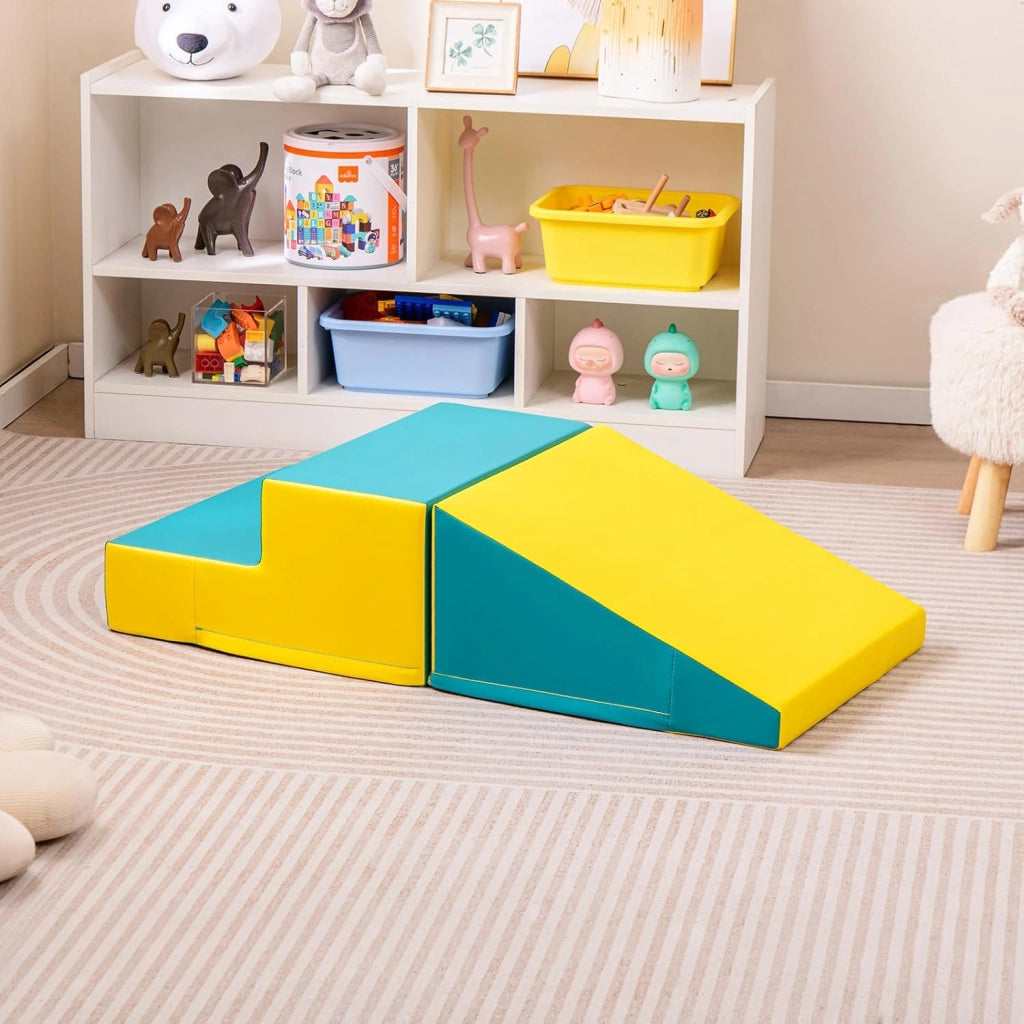 Set di 2 Blocchi per Gattonare e Arrampicare per Neonati e Bambini, Set di Blocchi di Schiuma Morbida per Gioco Attivo Interno, Set di Gioco Morbido per Sviluppo dei Bambini (Verde e giallo)