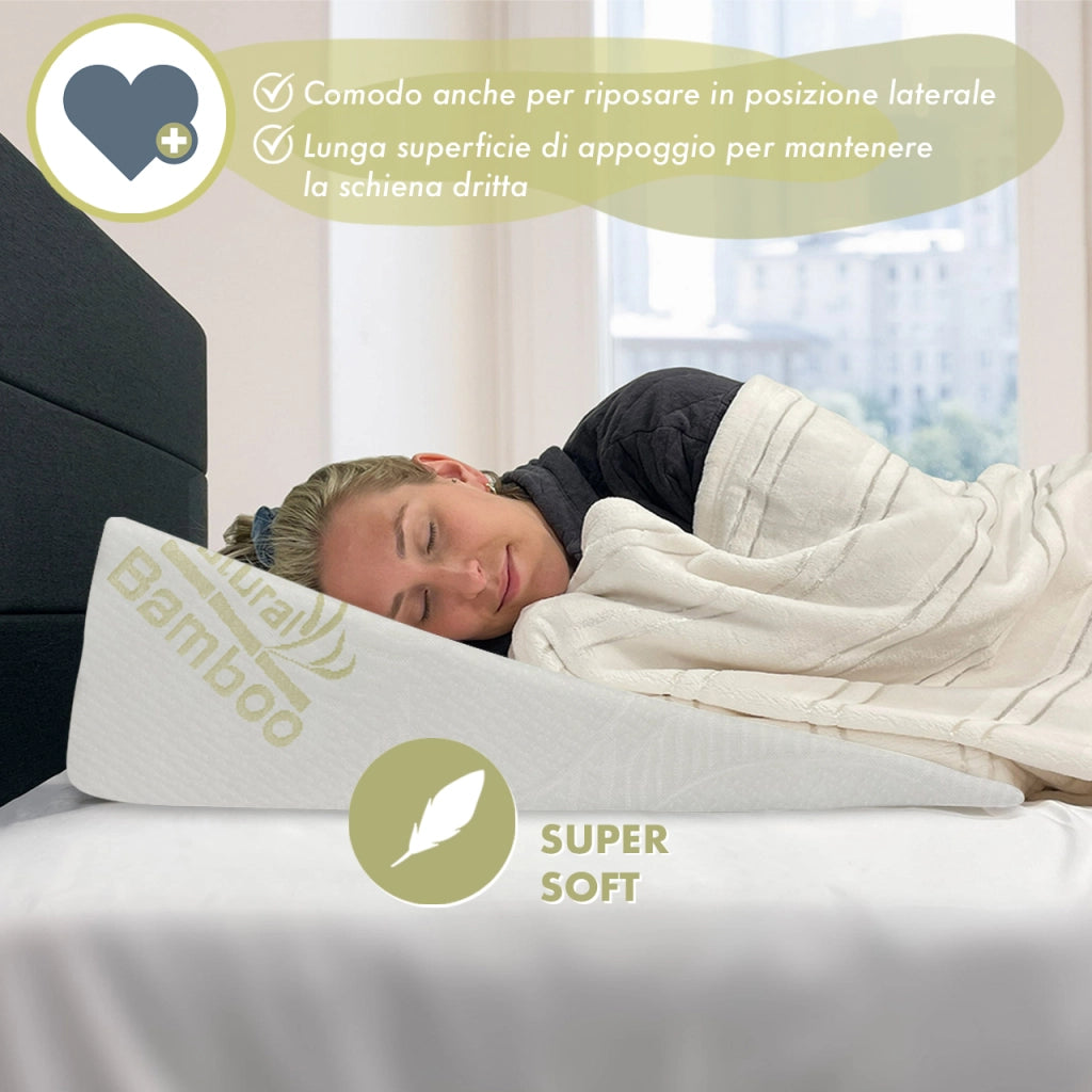 Cuscino Cuneo Da Lettura Ergonomico Letto E Divano Sollevatore Gambe Pesanti Schiena Fodera In Bambù Prodotto Italiano Circolazione Ginocchia Antireflusso Schienale Testata Letto Sfoderabile