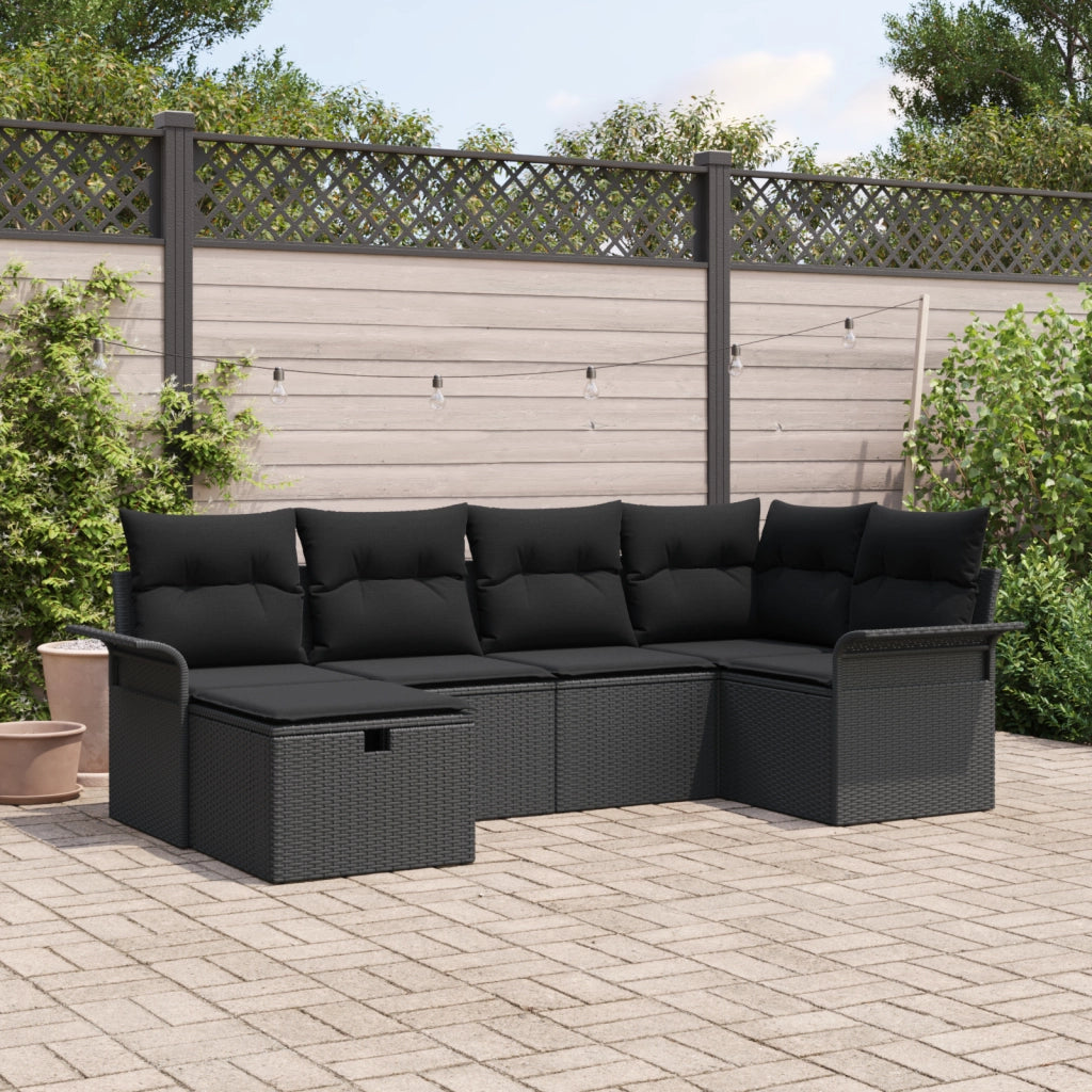 Set Divano Giardino 6 Pezzi Con Cuscini Polyrattan Nero