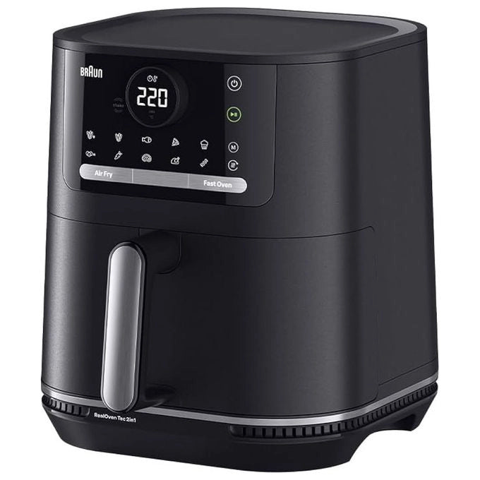 Braun friggitrice ad aria calda HF5075, 2000 W, 6 litri, doppia resistenza, rivestimento ceramico, 20 programmi, touch, nero grigio