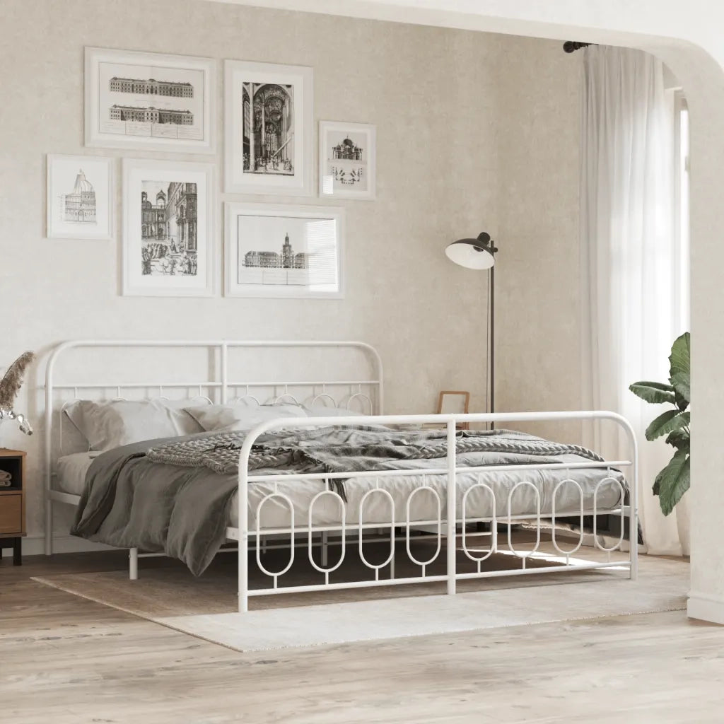 Giroletto con Testiera e Pediera-Struttura Letto Metallo Bianco 193x203 cm 927873