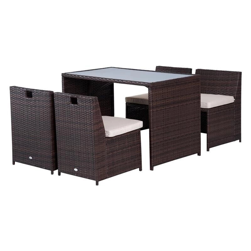 SET MOBILI DA GIARDINO IN RATTAN 5PZ TAVOLO PRANZO 4 SEDIE CON CUSCINI