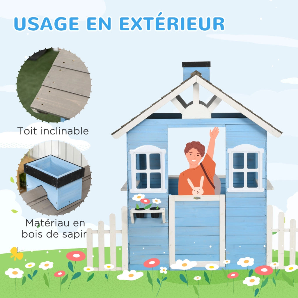 Casetta da giardino per bambini in legno con porta e finestre ¨C zephmum ¨C blu 151x112.5x142 cm