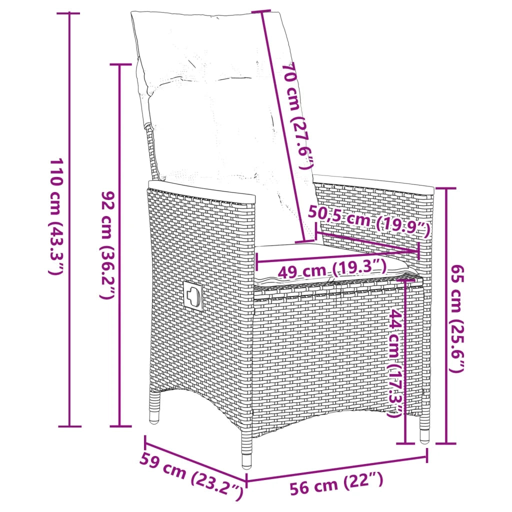 Set da Pranzo da Giardino 9 pz con Cuscini in Polyrattan Grigio