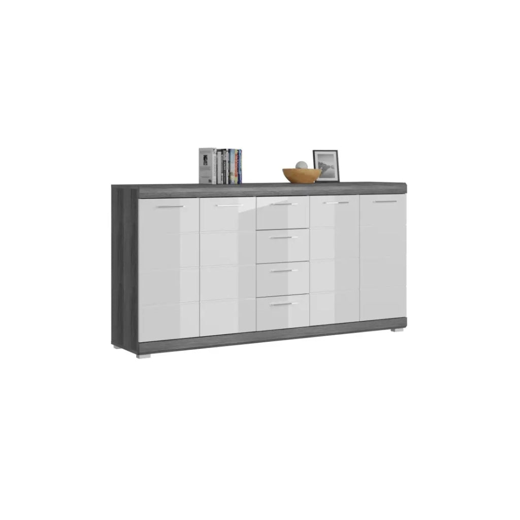 Buffet SCOTT – 4 porte e 4 cassetti – Grigio scuro e bianco – 165x85x37 cm