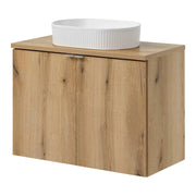 Mobile Pensile Sottolavabo Newport a 2 Ante con Lavabo Ovale Bianco 80x71x40 cm - Effetto Rovere [en.casa]