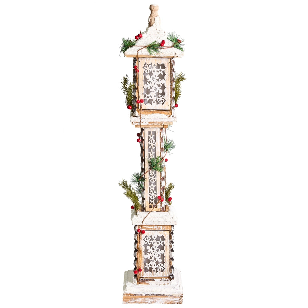 Lampada decorativa natalizia a LED in legno di abete marrone chiaro, realizzata a mano in stile tradizionale