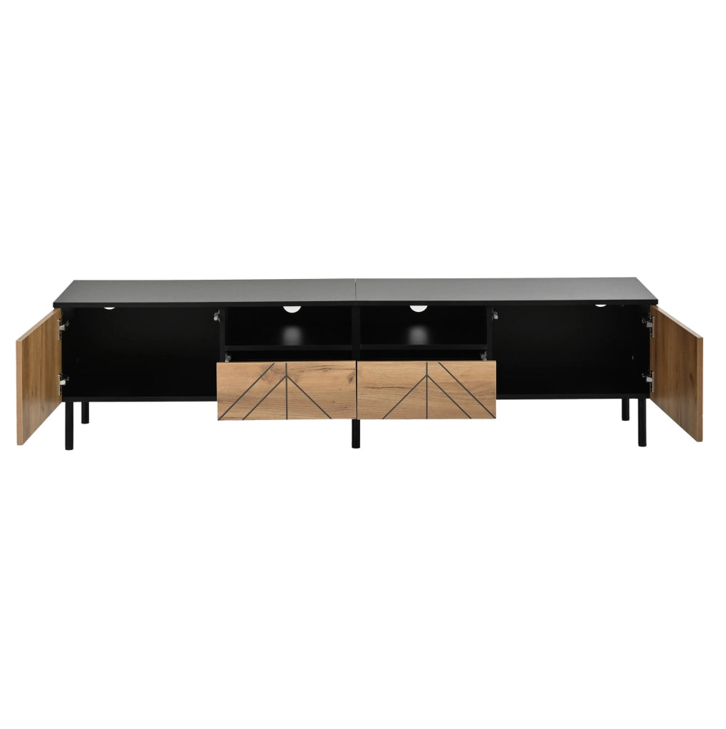 Mobile TV 180x40x45 cm con 2 cassetti e 2 ante in truciolare nero e naturale