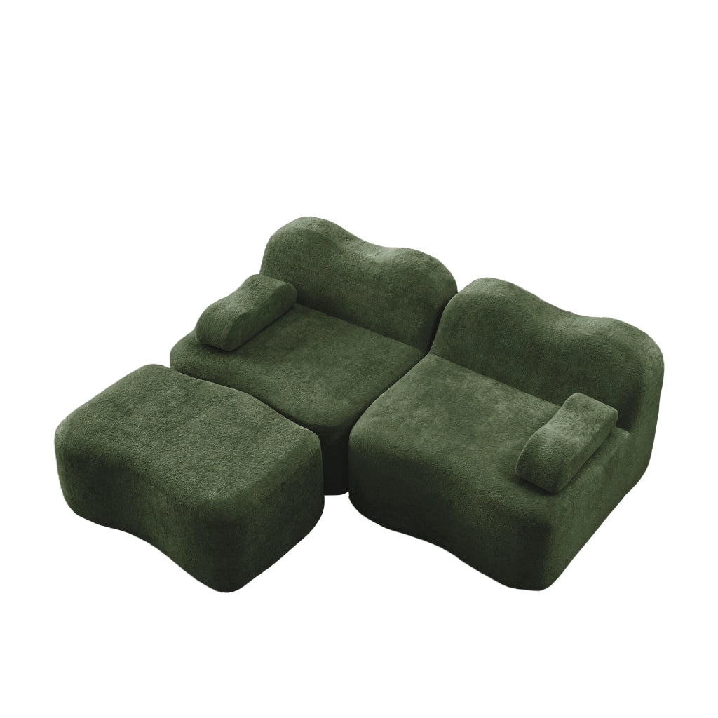 Divano Modulare Angolare 2 Posti con Poggiapiedi ¨C MINIMAL ¨C Verde, Senza Montaggio