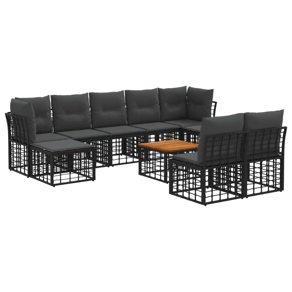 Set di divani da esterno 10 pcs Nero e Grigio scuro Poliestere