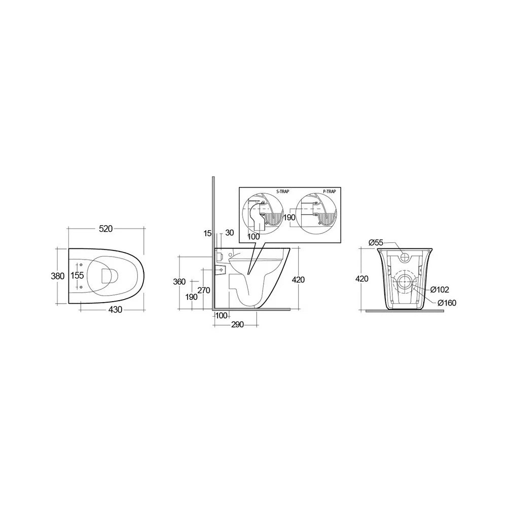Vaso filo muro sensation rimless da 52 cm