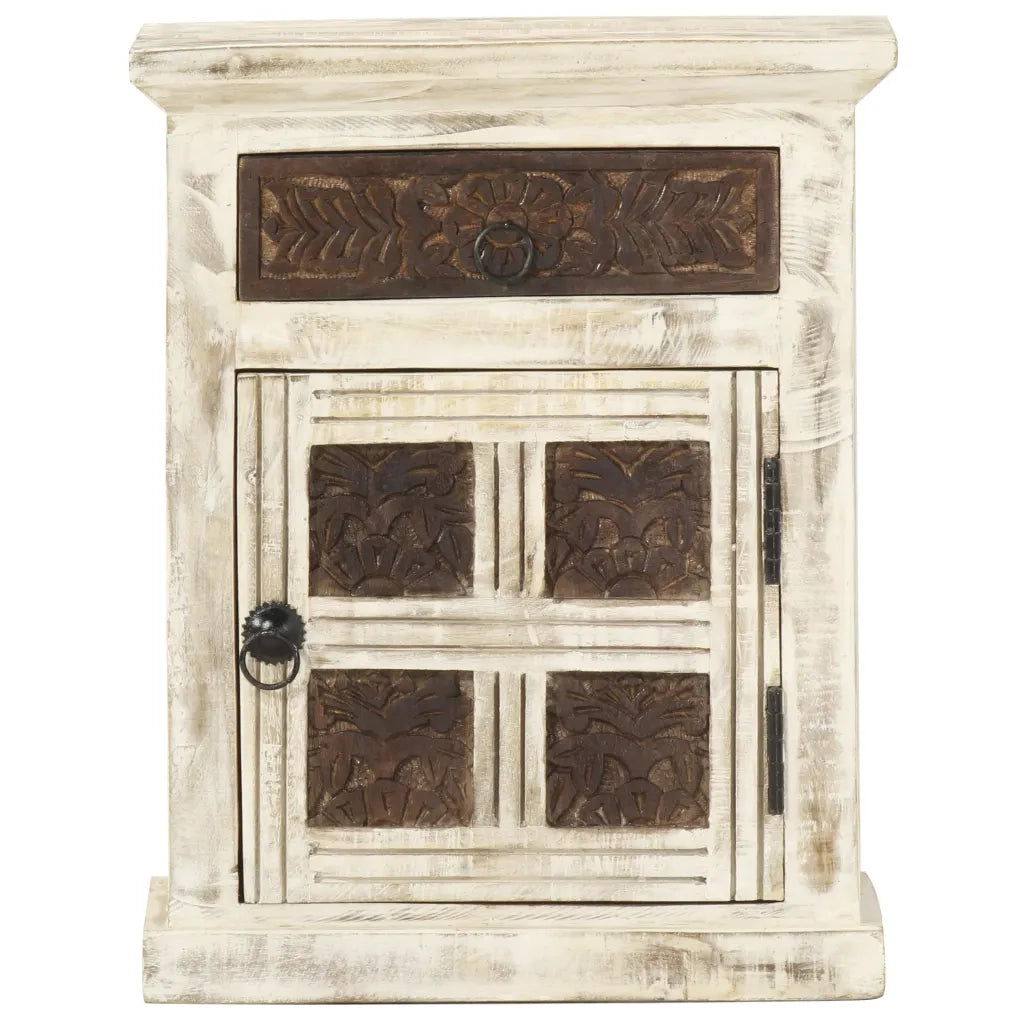 Comodino Bianco 40x30x50 cm in Legno Massello di Mango cod mxl 59395