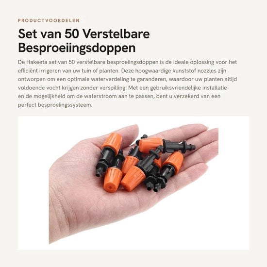 Sistema di Irrigazione con Regolabili Boccette di Goccia - 50 Boccette - Estensibili - Bocchetta - Sistema di Risparmio d'Acqua - Per Tubi di 4 mm / 7 mm - Inclusi Connettori a T - Sistema di Irrigazione