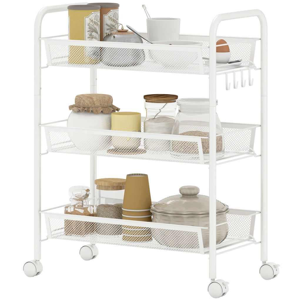 Carrello a 3 livelli con cesti ¨C zephmum ¨C bianco 45x26.5x63 cm