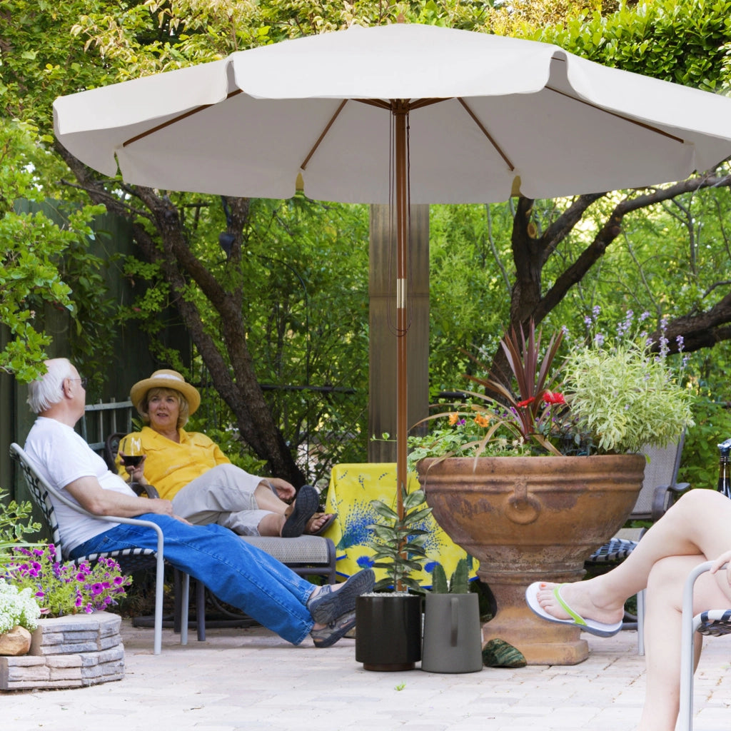 Ombrellone da Giardino con Doppio Tettuccio, in Legno di Bamb¨´ e Poliestere, ?325x250 cm, Crema