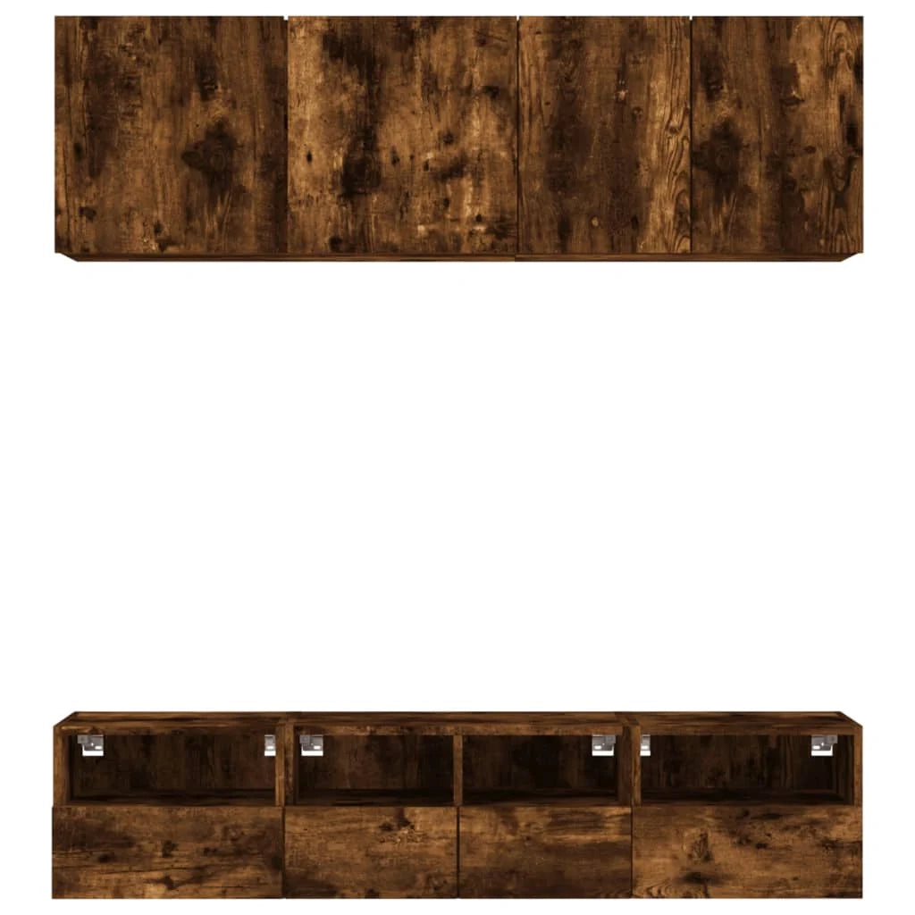 Mobile TV multimediale scaffale TV credenza mobile TV per sala da pranzo soggiorno camera da letto 5 pezzi rovere affumicato legno ingegnerizzato marrone 02_0029293
