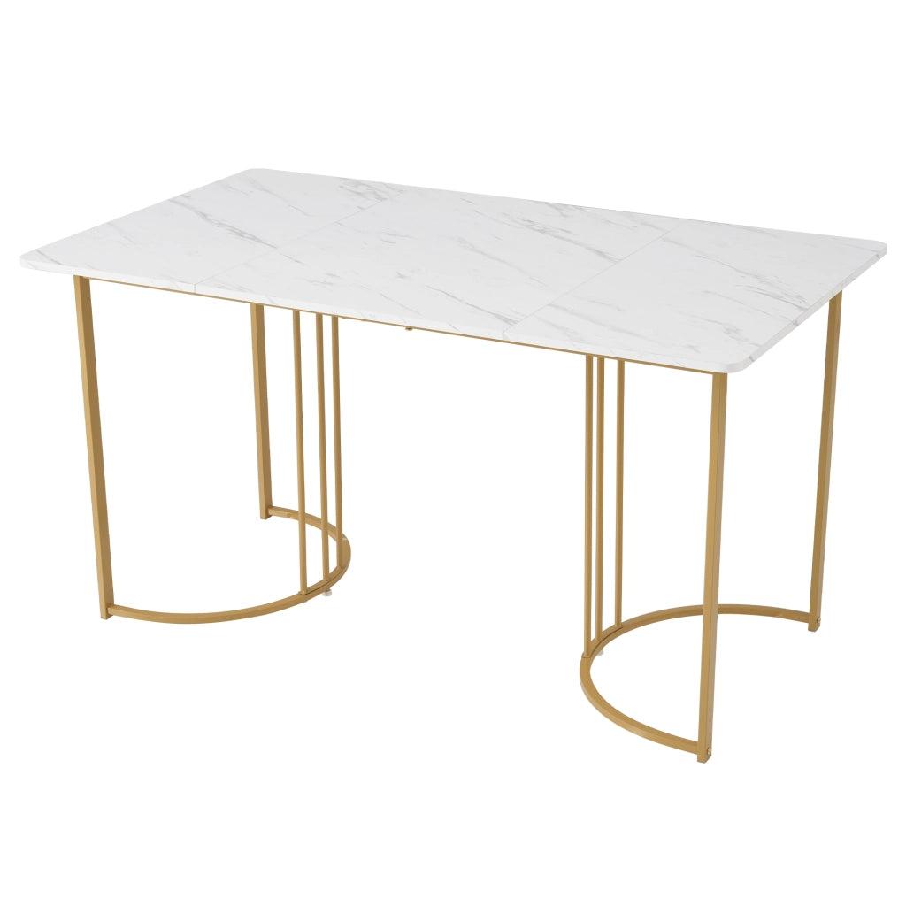 Tavolo da pranzo rettangolare con motivo marmo, gambe regolabili, per cucina e soggiorno, in MDF, 140 × 80 cm