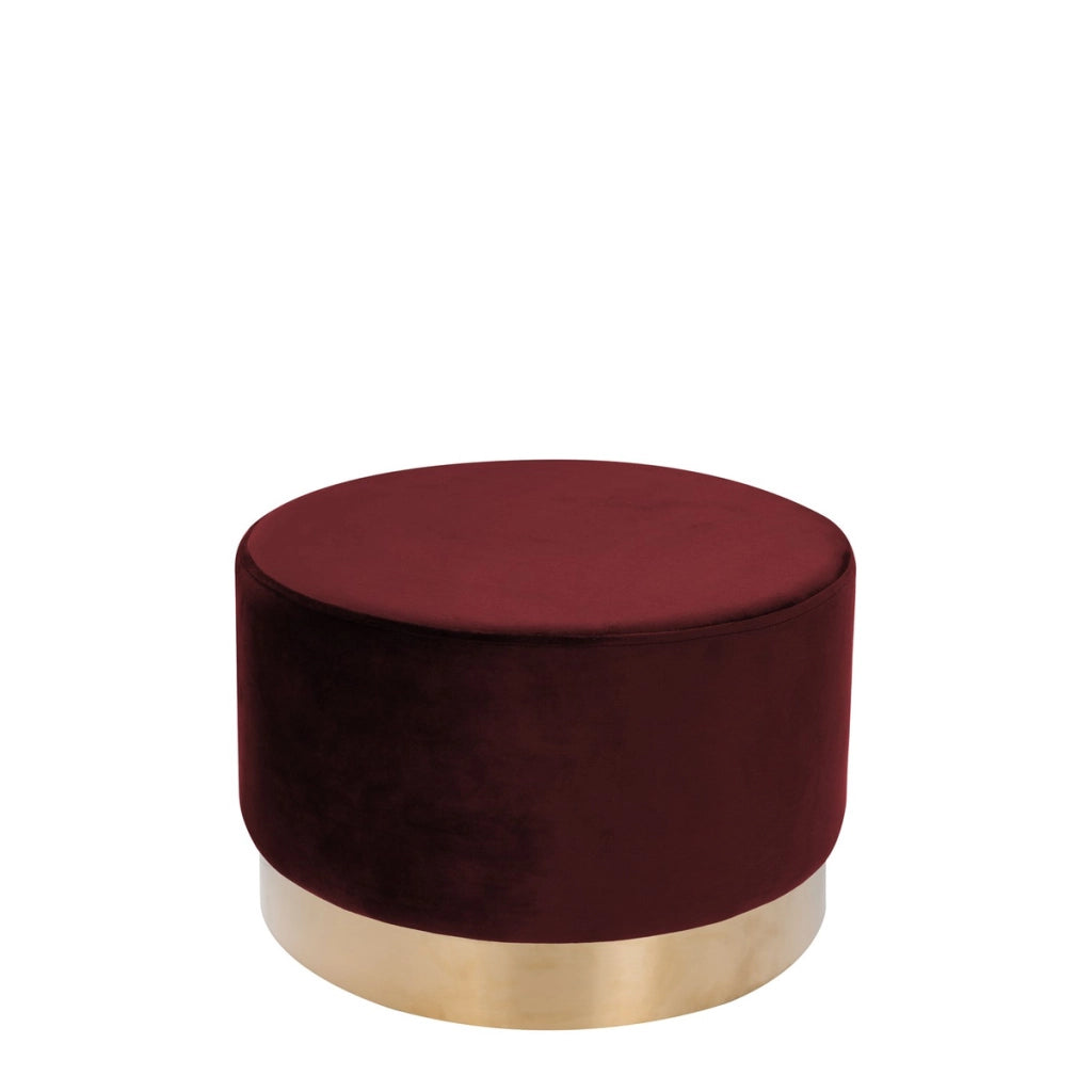 Pouf Rotondo Nano in Velluto Rosa e Base Dorata