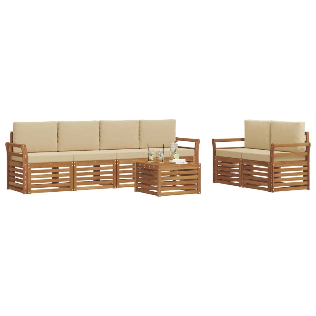 Set di divani da esterno con cuscino 7 pcs Naturale e Beige